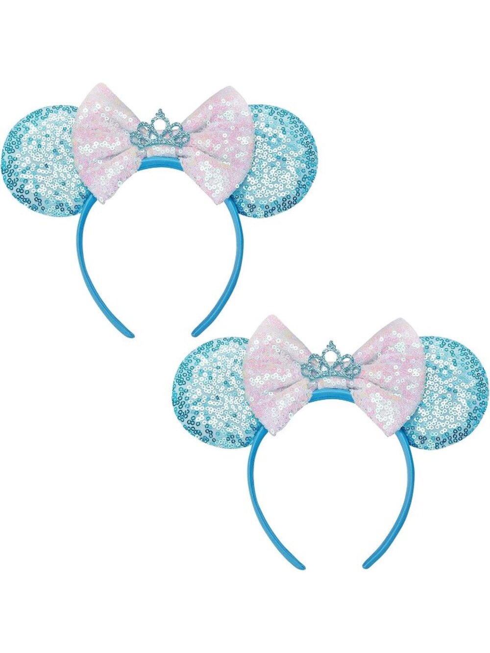 Women Blue Crown Sequin Handmade Mickey Mouse Headband 2 Pieces
